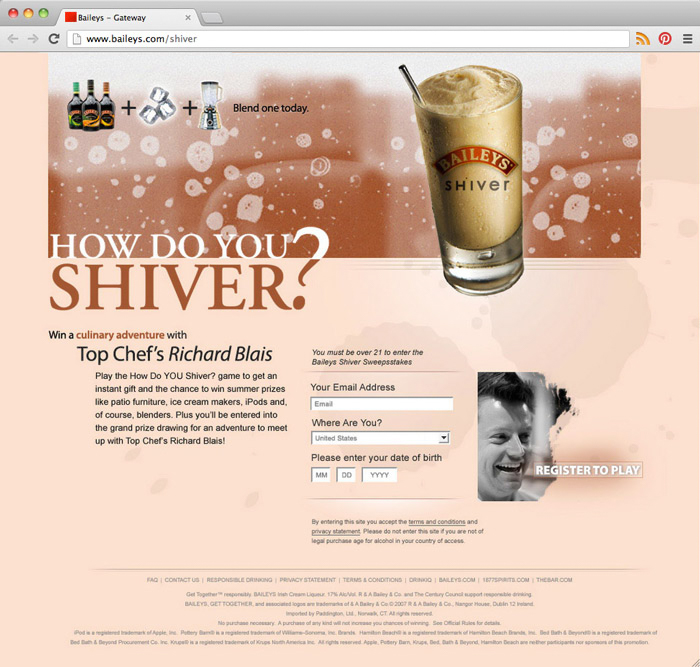 Bailey's How Do You Shiver? Online Contest Promotion // Designed by Brandon Nagy